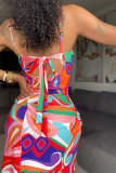 Pink Fashion Sexy Print Backless Swimwears