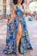 Deep Blue Sexy Print High Opening V Neck Irregular Dress Dresses