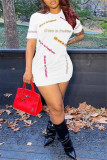 White Fashion Casual Letter Print Basic O Neck T-shirt Dress Dresses