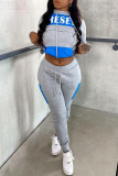 Light Gray Casual Sportswear Print Patchwork Mandarin Collar Long Sleeve Two Pieces