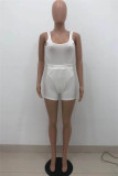 White Casual Solid Vests U Neck Sleeveless Two Pieces