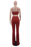 Red Sexy Solid Spaghetti Strap Sleeveless Two Pieces