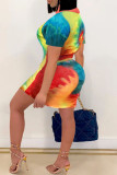 Colour Street Print Patchwork Zipper Collar Straight Dresses