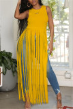 Black Sexy Sleeveless Vest Fringed Top