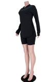 Grey Fashion Casual Solid Slit Hooded Collar Long Sleeve Two Pieces