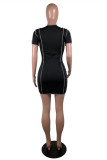 White Fashion Sexy Solid Hollowed Out Patchwork V Neck Short Sleeve Dress