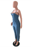 Blue Fashion Sexy Solid Backless Spaghetti Strap Skinny Jumpsuits