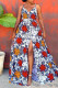 Red Sexy Print Backless Strap Design Spaghetti Strap Long Dress
