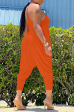 Orange Sexy Casual Solid Backless Spaghetti Strap Regular Jumpsuits