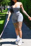 Grey Sexy Casual Solid Backless Spaghetti Strap Skinny Romper