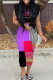Purple Street Print Patchwork O Neck Sleeveless Two Pieces