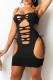 Black Sexy Solid Hollowed Out Backless Strap Design Spaghetti Strap Sleeveless Dress
