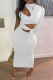 White Sexy Solid Hollowed Out O Neck Pencil Skirt Dresses