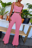 Pink Sexy Solid Patchwork Spaghetti Strap Sleeveless Two Pieces
