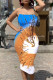 Orange Fashion Sexy Print Backless Spaghetti Strap Sleeveless Dress