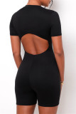 White Sexy Casual Solid Backless Zipper Collar Skinny Romper