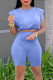 Blue Casual Solid Patchwork O Neck Sleeveless Two Pieces