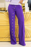 Rose Red Fashion Casual Solid Basic Regular High Waist Trousers