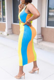 Yellow Sexy Casual Patchwork Bandage U Neck Sleeveless Two Pieces
