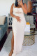 White Sexy Solid Hollowed Out Patchwork Frenulum High Opening Square Collar Pencil Skirt Dresses