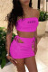 Rose Red Fashion Sexy Print Backless Strap Design Strapless Sleeveless Three-piece Set