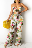 White Sexy Print Patchwork Strapless Sleeveless Two Pieces