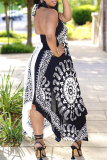Black Sexy Print Halter Irregular Dress Dresses