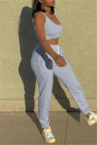 Yellow Casual Sportswear Solid Vests Pants U Neck Sleeveless Two Pieces