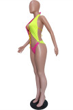 Rose Red Fashion Sexy Patchwork Backless Strap Design Swimwears