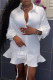 White Fashion Casual Solid Flounce Turndown Collar Long Sleeve Dresses