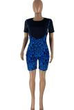 Yellow Fashion Casual Print Leopard Basic O Neck Short Sleeve Two Pieces