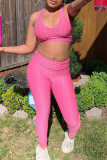 Pink Casual Sportswear Solid Vests Pants U Neck Sleeveless Two Pieces