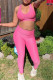 Pink Casual Sportswear Solid Vests Pants U Neck Sleeveless Two Pieces