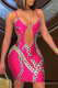 Rose Red Sexy Print Patchwork Spaghetti Strap Pencil Skirt Dresses