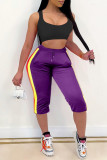 Grey Fashion Casual Striped Patchwork Regular Mid Waist Pants