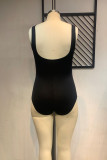 Black Fashion Sexy Print Backless U Neck Plus Size Swimwear