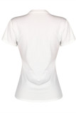 White Fashion Casual Print Basic O Neck T-Shirts