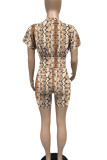 Leopard Print Casual Print Patchwork O Neck Short Sleeve Two Pieces