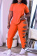 Orange Fashion Casual Solid Hollowed Out O Neck Short Sleeve Two Pieces