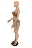Dark Brown Fashion Sexy Print Backless Swimwears
