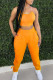 Orange Street Solid Patchwork Frenulum U Neck Sleeveless Two Pieces