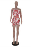 Pink Fashion Sexy Print Backless Strap Design Halter Sleeveless Two Pieces Swimwears