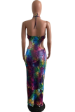 Colour Sexy Print Hollowed Out Halter Pencil Skirt Dresses