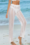 Apricot Sexy Solid Hollowed Out Loose Mid Waist Wide Leg Solid Color Bottoms
