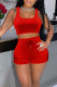 Red Casual Solid Patchwork U Neck Sleeveless Two Pieces