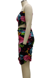 White Sexy Print Patchwork One Shoulder Sleeveless Two Pieces