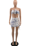 Baby Blue Sexy Print Hollowed Out Patchwork Swimwears