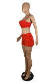 Red Sexy Casual Solid Backless Spaghetti Strap Sleeveless Two Pieces