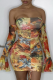 Gold Sexy Print Patchwork Off the Shoulder Pencil Skirt Dresses