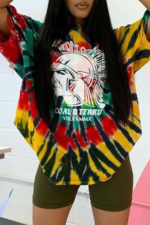 Red Casual Print Patchwork O Neck Short Sleeve Two Pieces